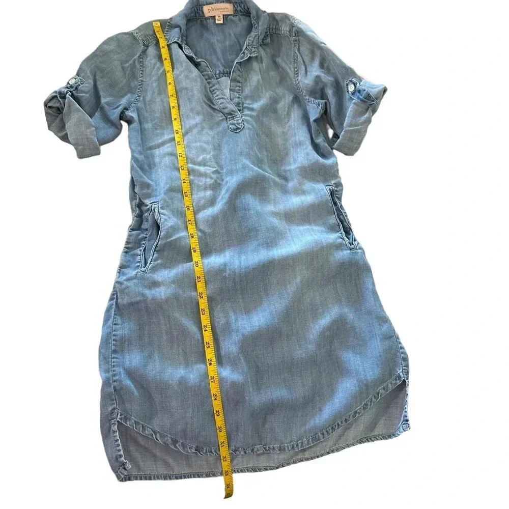 Philosophy women's size XS denim tab sleeve modest denim dress with pockets - Picture 2 of 7